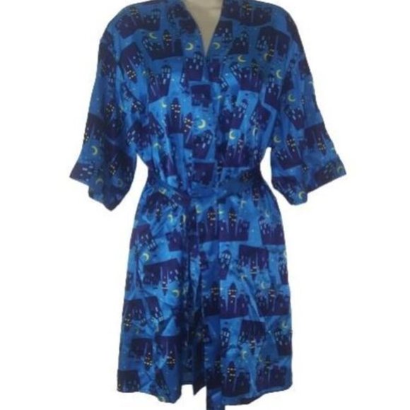 Vintage Miss Fifi Cityscape at Night Graphic Satin Robe - Picture 2 of 6